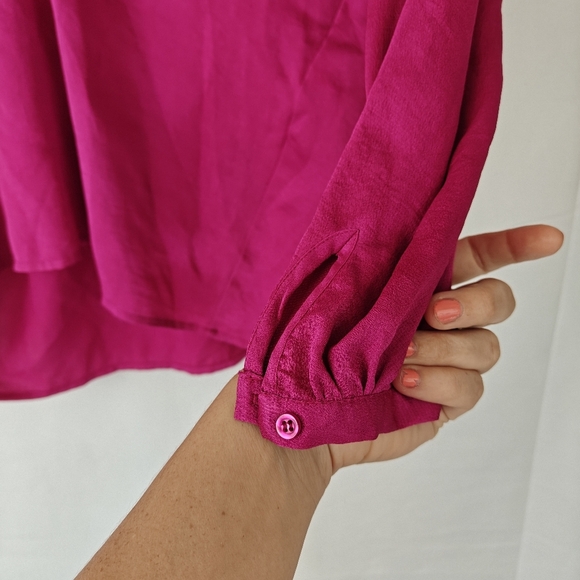 Maje Plunge Neckline Satin Long Sleeve Blouse In Magenta Size Small - Picture 8 of 12